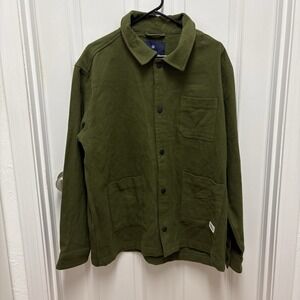 Ben‎ Sherman Olive Green Fleece Utility Jacket Snap Front Collar Men XL